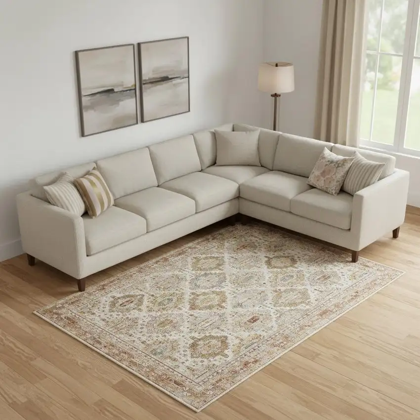 Beige Geometric Distressed Area Rug Photo 1