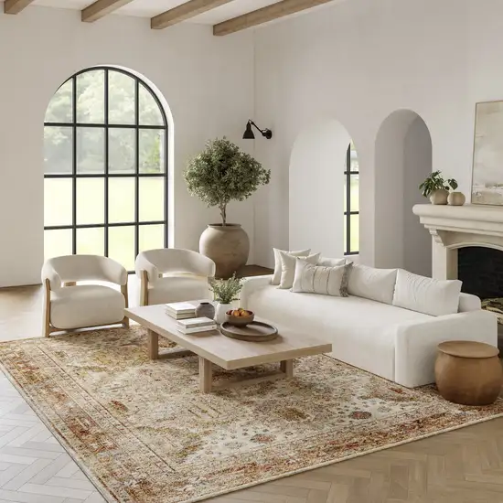 Beige Geometric Distressed Area Rug Photo 4