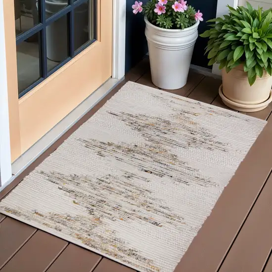 Beige Geometric Handmade Indoor Outdoor Area Rug Photo 1