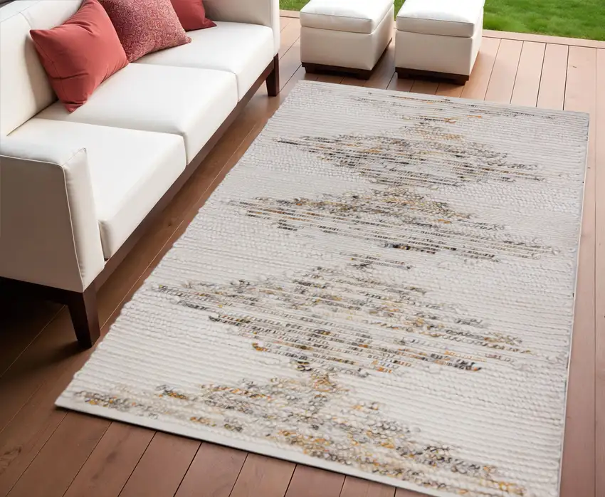 Beige Geometric Handmade Indoor Outdoor Area Rug Photo 1