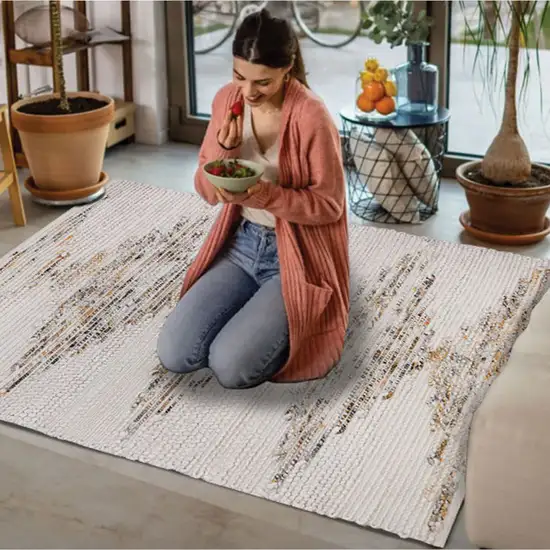Beige Geometric Handmade Indoor Outdoor Area Rug Photo 6