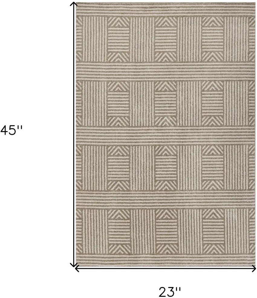 Beige and Ivory Geometric Indoor Outdoor Area Rug Photo 3