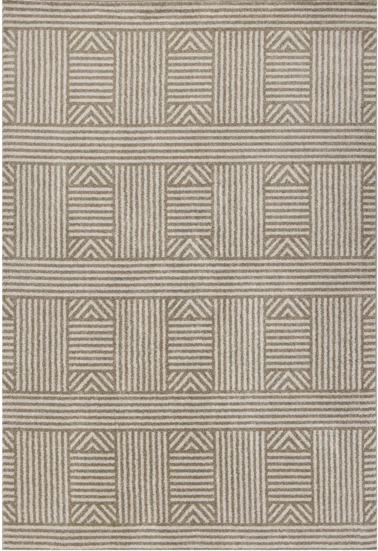 Beige Geometric Lines UV Treated Accent Rug Photo 5