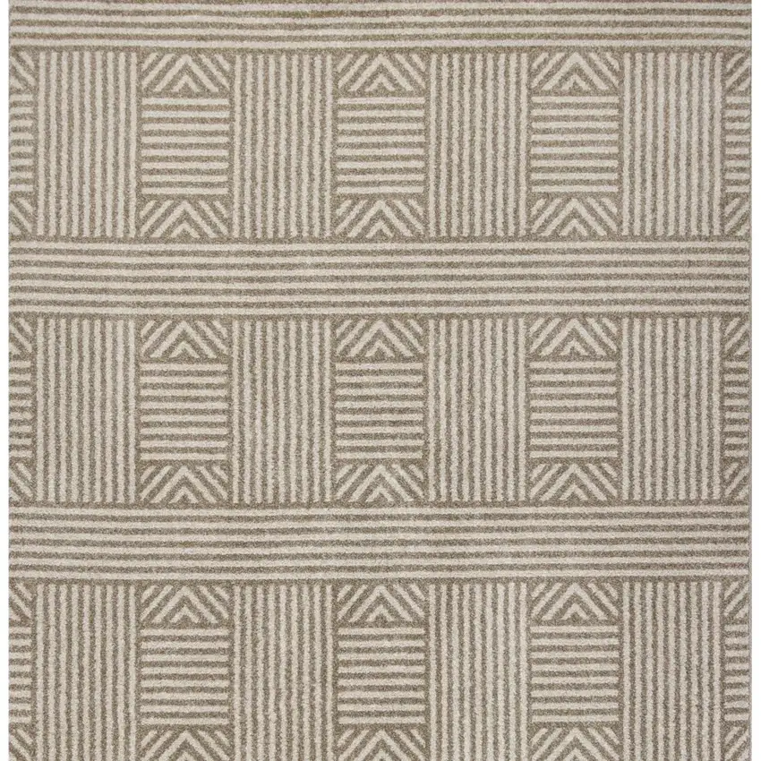 Beige and Ivory Geometric Indoor Outdoor Area Rug Photo 6