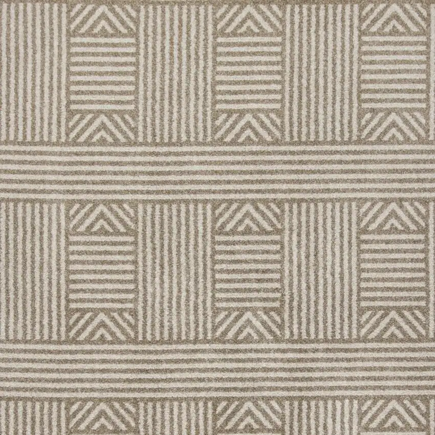 Beige and Ivory Geometric Indoor Outdoor Area Rug Photo 5