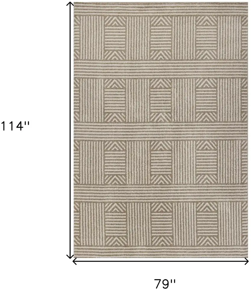 Beige and Ivory Geometric Indoor Outdoor Area Rug Photo 3
