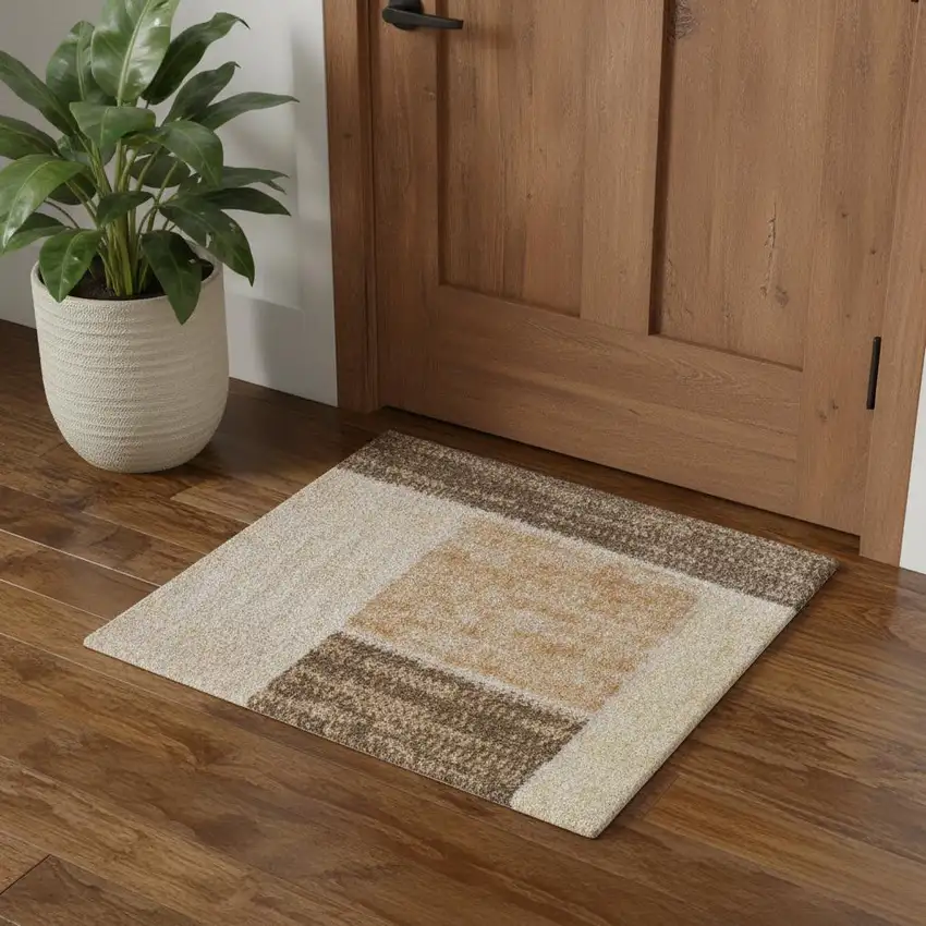 Beige Geometric Power Loom Area Rug Photo 1