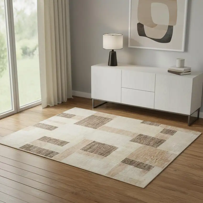 Beige Geometric Power Loom Area Rug Photo 1