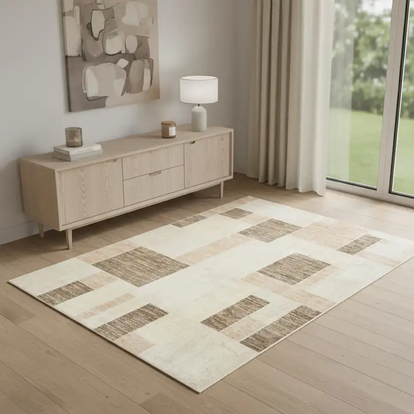Beige Geometric Power Loom Area Rug Photo 2