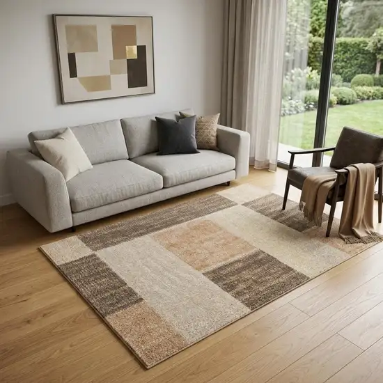 Beige Geometric Power Loom Area Rug Photo 1