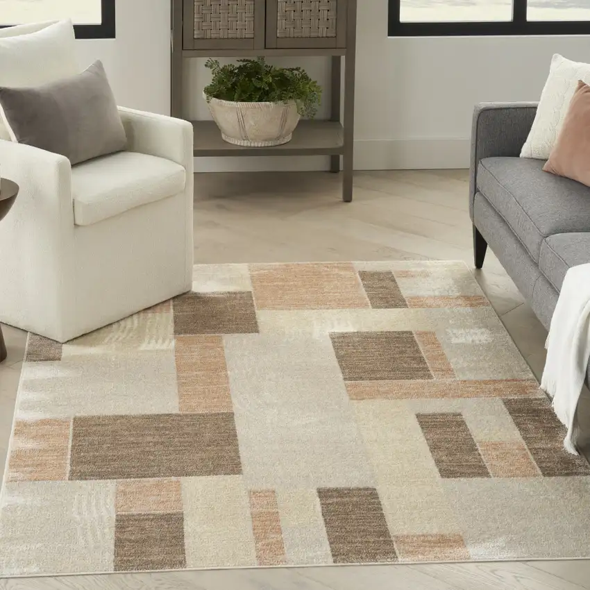 Beige Geometric Power Loom Area Rug Photo 3