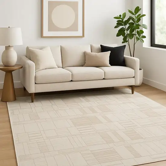 Beige Geometric Power Loom Area Rug Photo 1