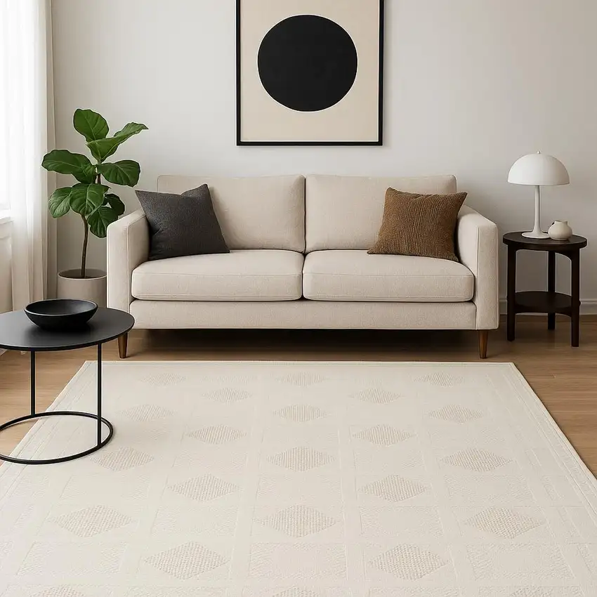 Beige Geometric Power Loom Area Rug Photo 1