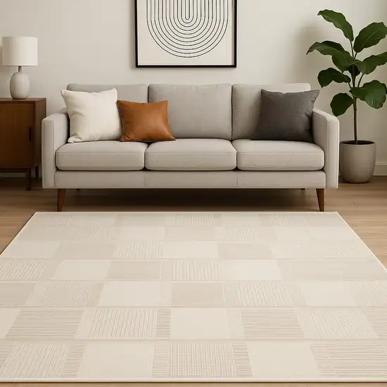 Beige Geometric Power Loom Area Rug Photo 1