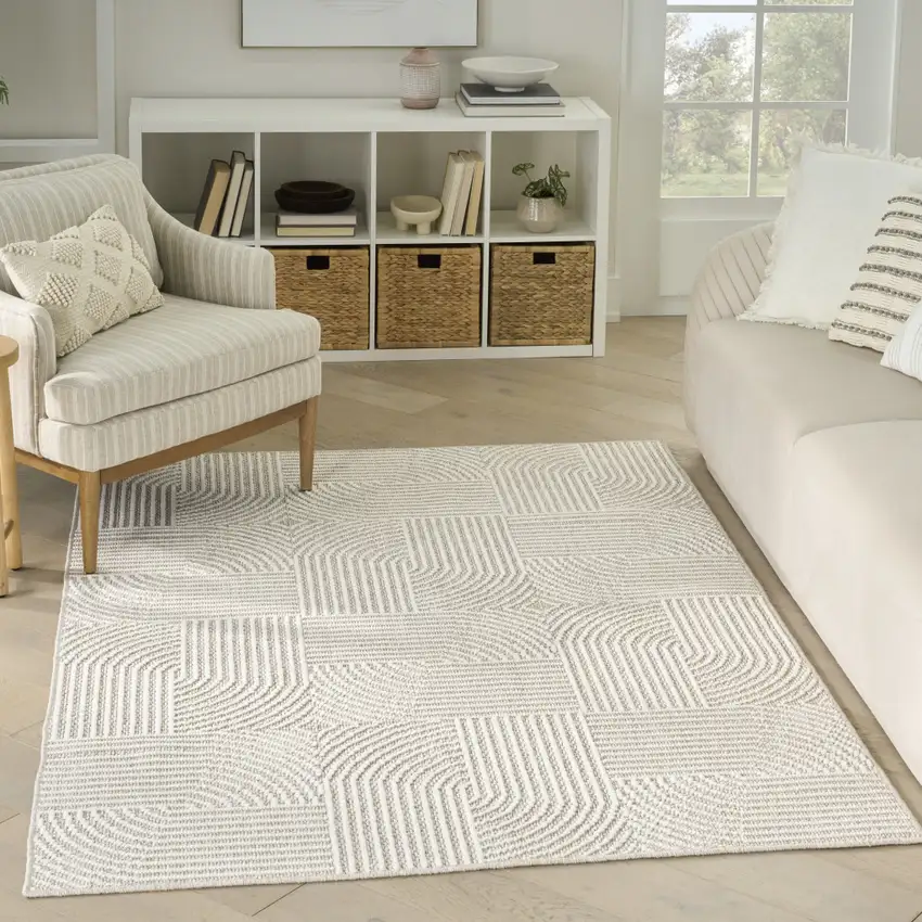 Beige Geometric Power Loom Area Rug Photo 6