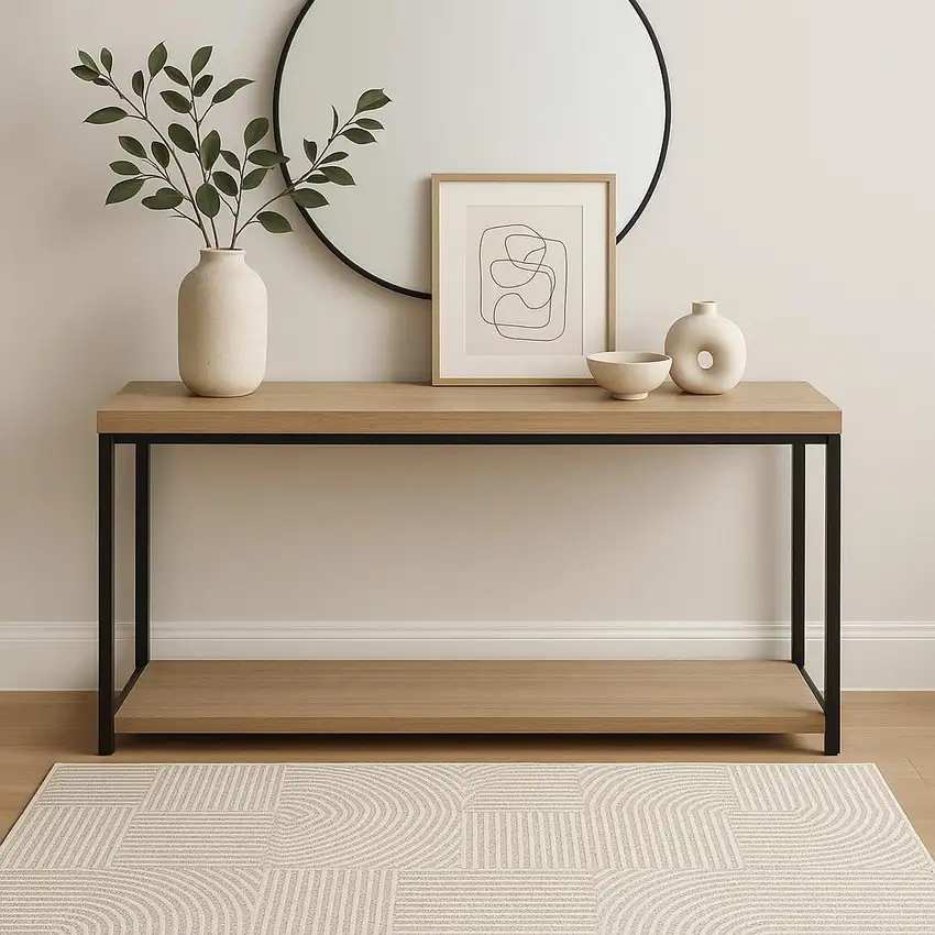 Beige Geometric Power Loom Area Rug Photo 1