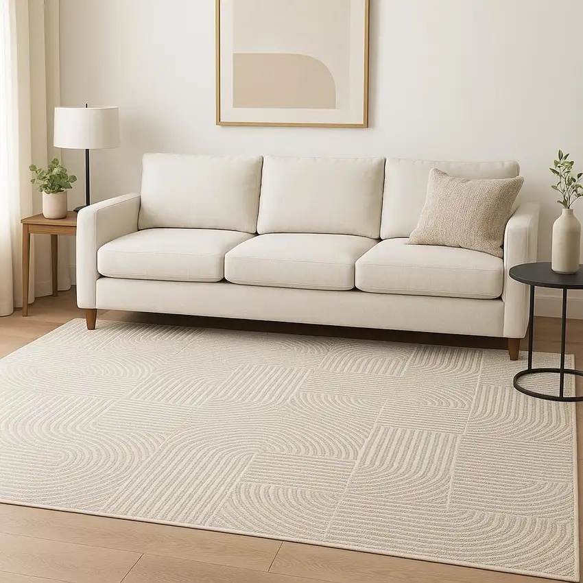 Beige Geometric Power Loom Area Rug Photo 1