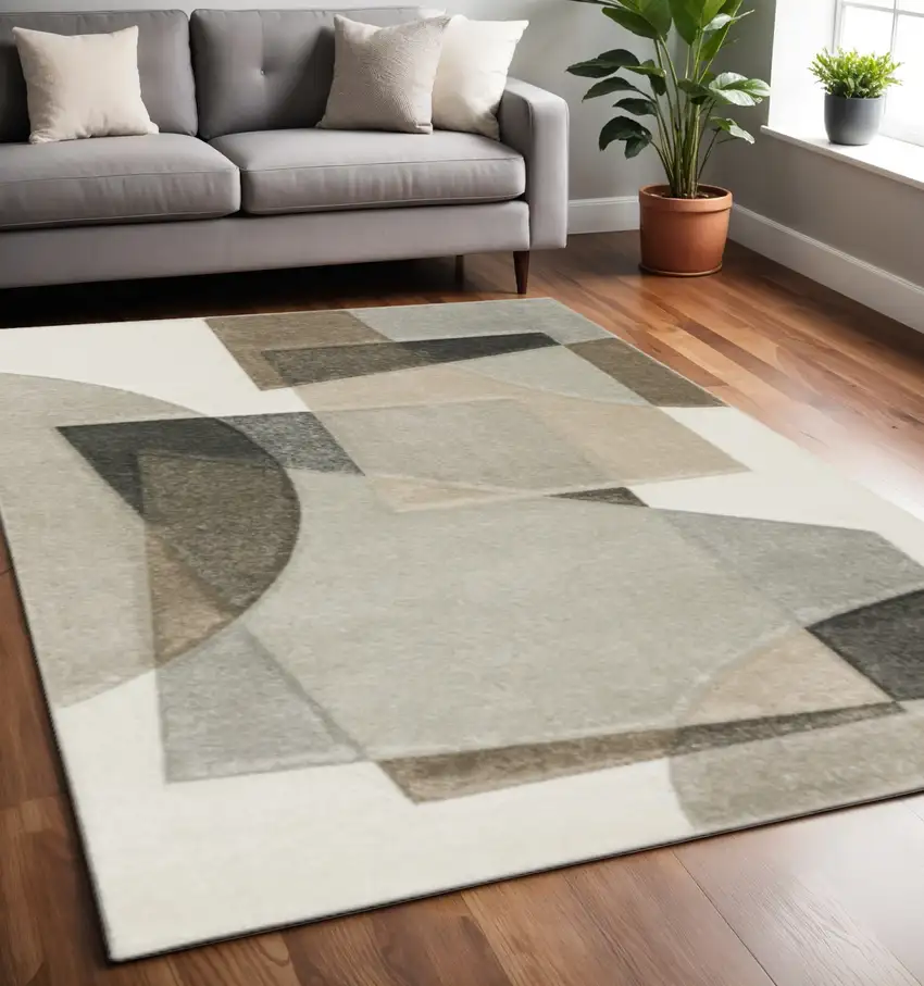 Beige Geometric Power Loom Area Rug Photo 1