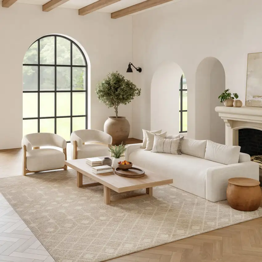 Beige Geometric Power Loom Area Rug Photo 3