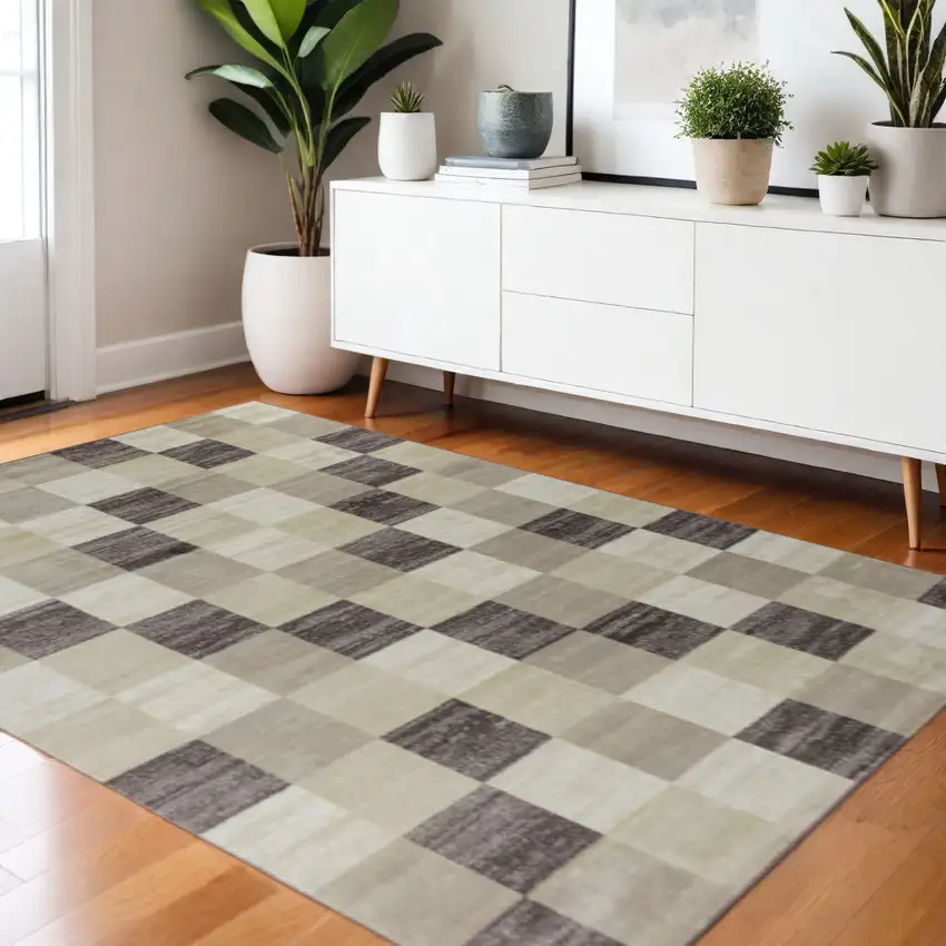 Beige And Brown Geometric Area Rug Photo 1