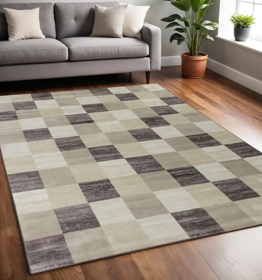Beige And Brown Geometric Area Rug Photo 1