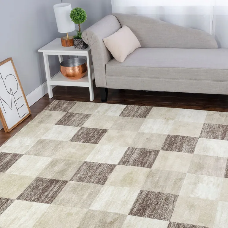Beige Geometric Power Loom Stain Resistant Area Rug Photo 5