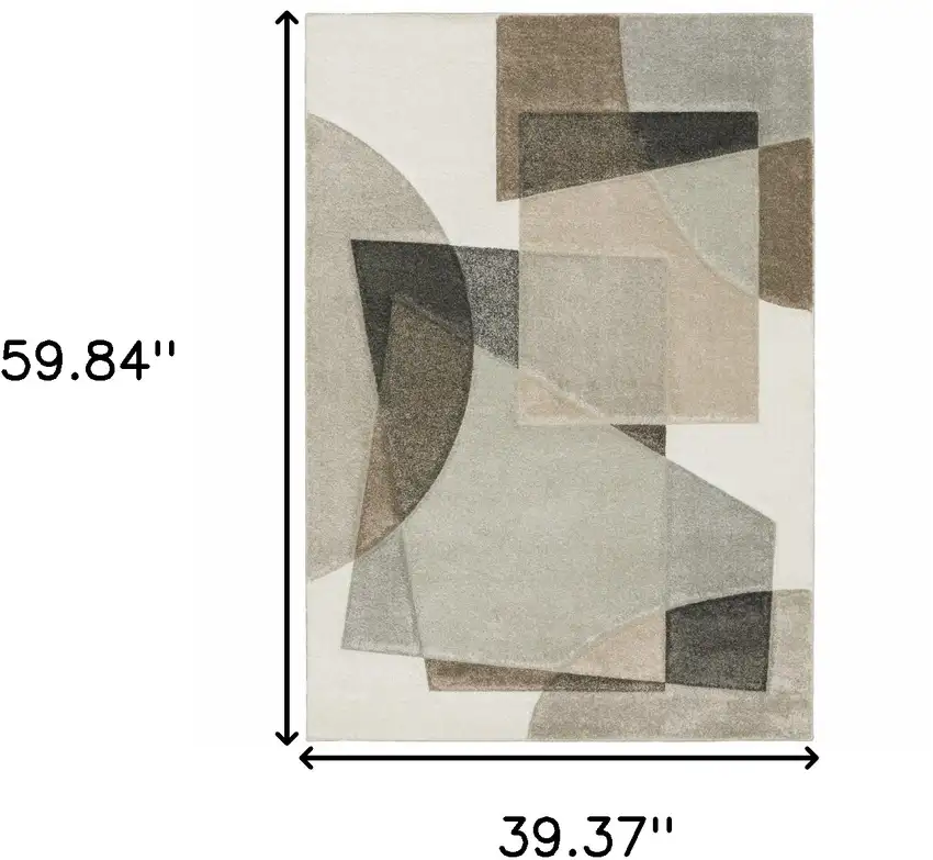 Beige Geometric Power Loom Stain Resistant Area Rug Photo 8