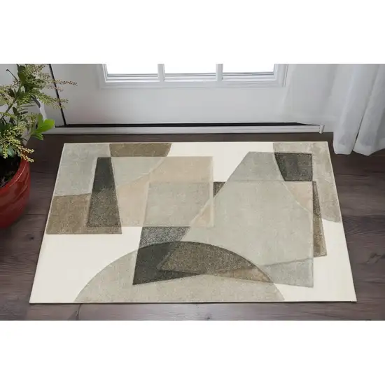 Beige Geometric Power Loom Stain Resistant Area Rug Photo 1