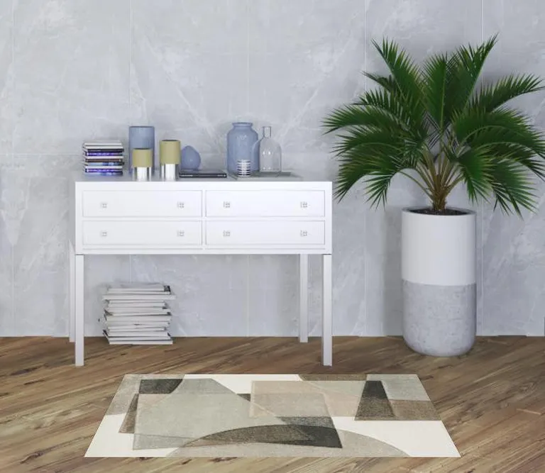 Beige Geometric Power Loom Stain Resistant Area Rug Photo 2