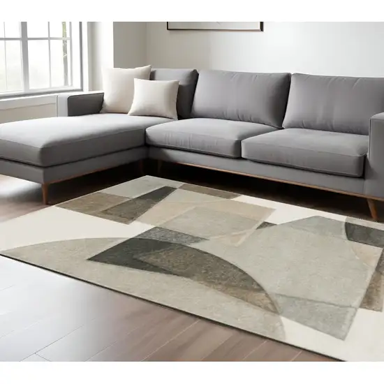 Beige Geometric Power Loom Stain Resistant Area Rug Photo 1