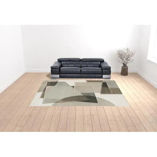 Beige Geometric Power Loom Stain Resistant Area Rug Photo 2
