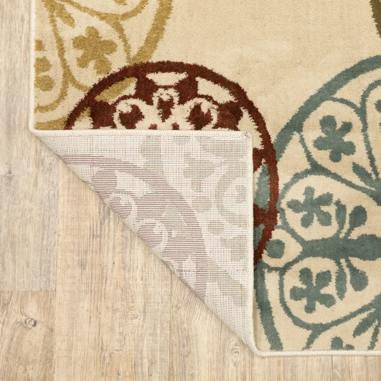 Beige Geometric Power Loom Stain Resistant Area Rug Photo 3