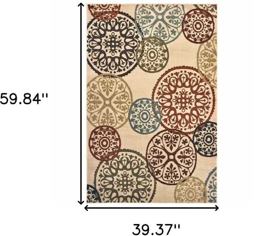 Beige Geometric Power Loom Stain Resistant Area Rug Photo 10