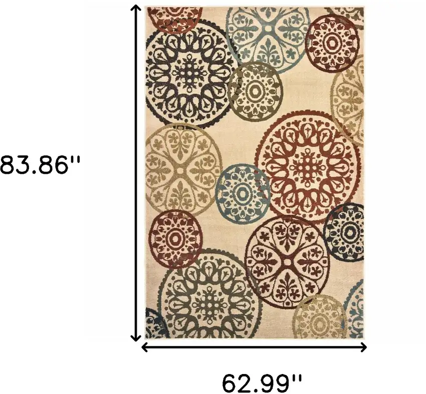 Beige Geometric Power Loom Stain Resistant Area Rug Photo 10