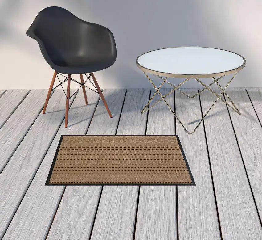 Beige Geometric Stain Resistant Indoor Outdoor Area Rug Photo 2