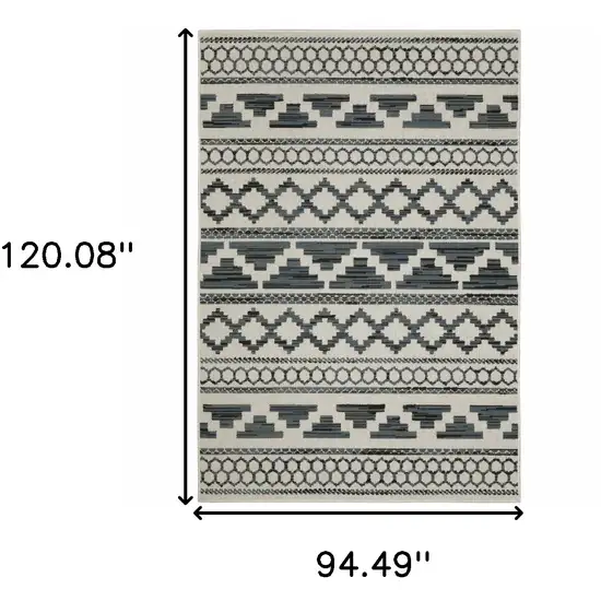 Blue and Beige Geometric Stain Resistant Indoor Outdoor Area Rug Photo 3