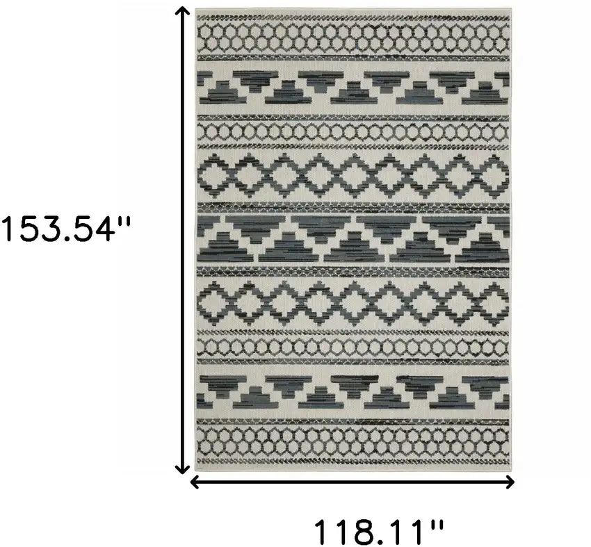 Blue and Beige Geometric Stain Resistant Indoor Outdoor Area Rug Photo 3