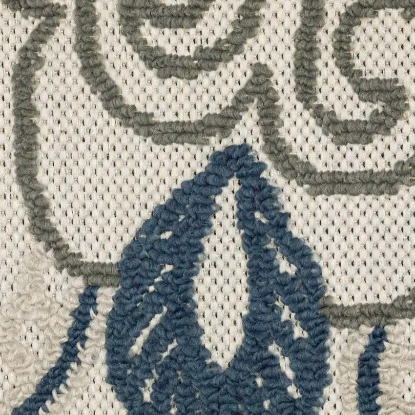 Blue and Beige Geometric Stain Resistant Indoor Outdoor Area Rug Photo 9