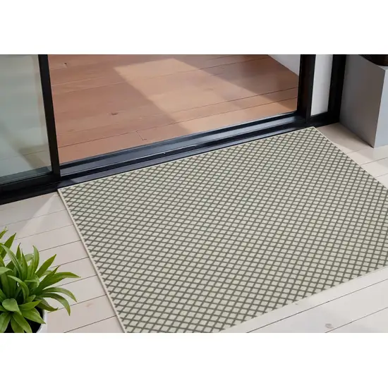 Beige Geometric Stain Resistant Indoor Outdoor Area Rug Photo 1