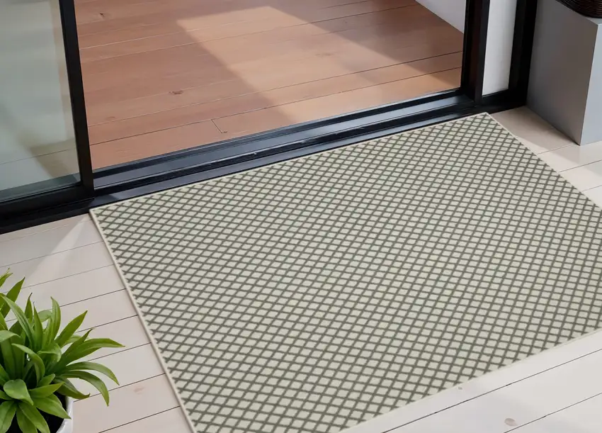 Beige Geometric Stain Resistant Indoor Outdoor Area Rug Photo 1