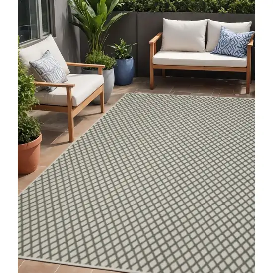 Beige Geometric Stain Resistant Indoor Outdoor Area Rug Photo 1