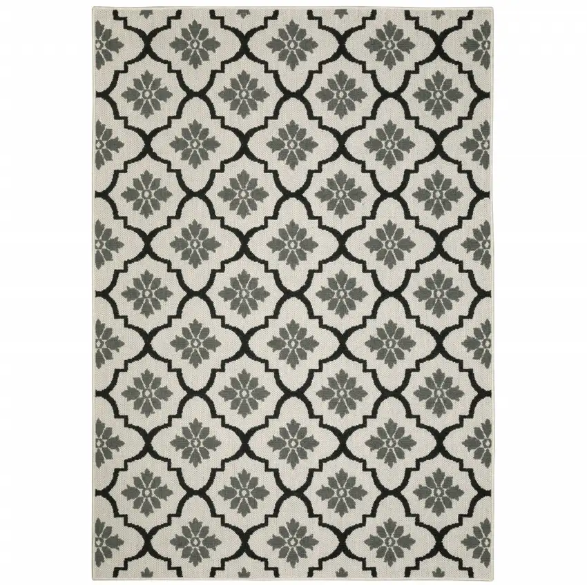 Beige Geometric Stain Resistant Indoor Outdoor Area Rug Photo 1
