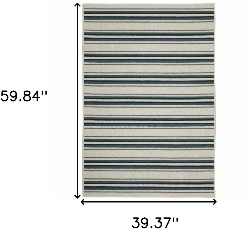 Blue and Beige Geometric Stain Resistant Indoor Outdoor Area Rug Photo 3
