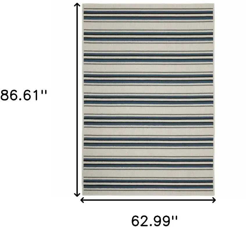 Blue and Beige Geometric Stain Resistant Indoor Outdoor Area Rug Photo 3