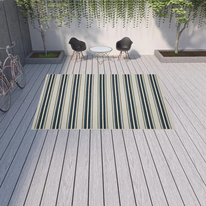 Beige Geometric Stain Resistant Indoor Outdoor Area Rug Photo 2