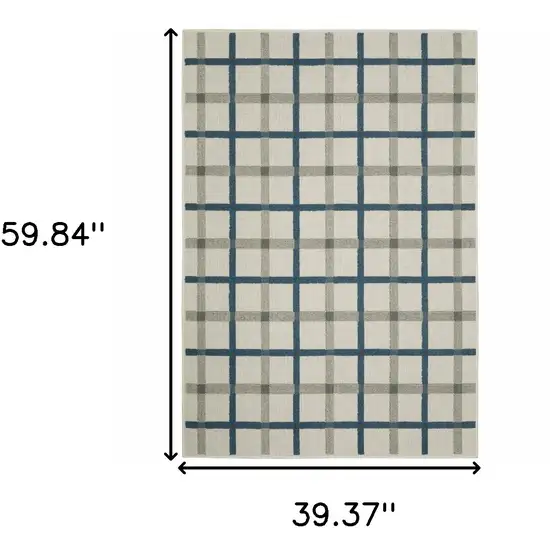 Blue and Beige Geometric Stain Resistant Indoor Outdoor Area Rug Photo 3