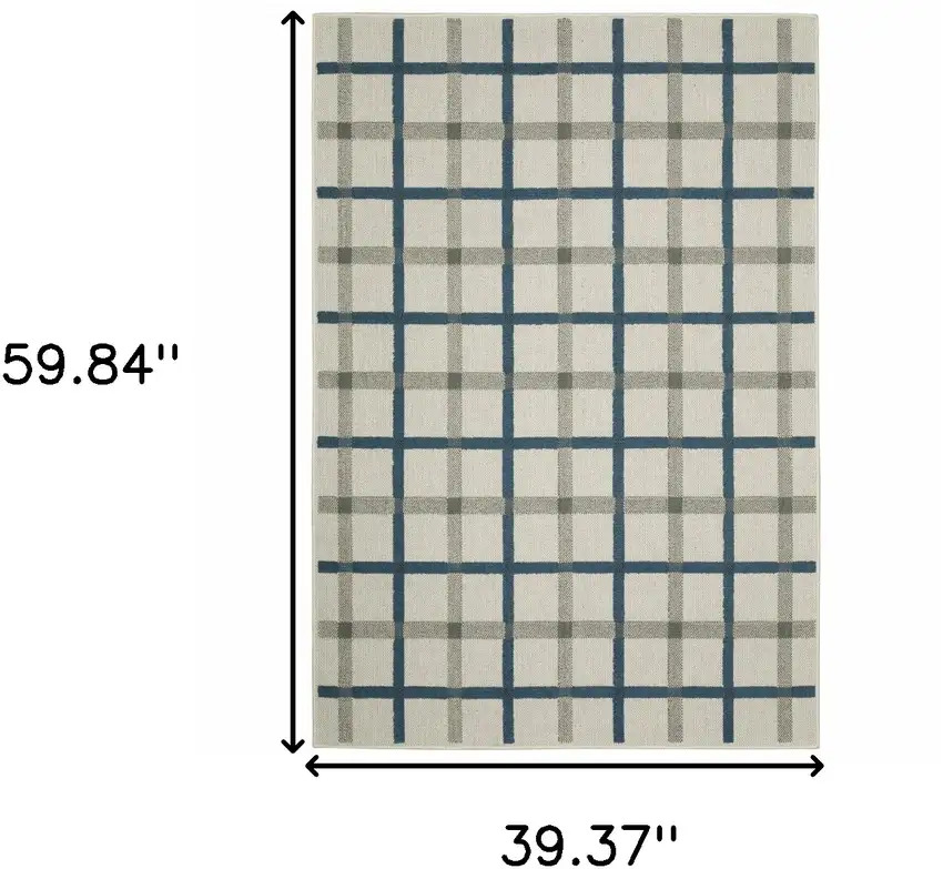 Blue and Beige Geometric Stain Resistant Indoor Outdoor Area Rug Photo 3