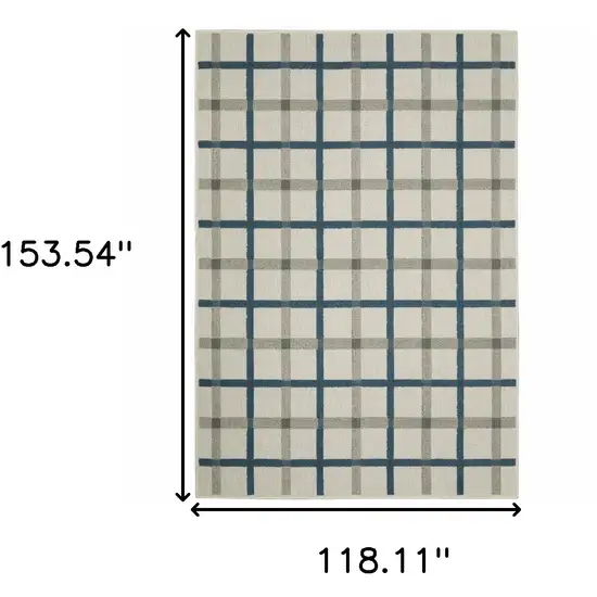 Blue and Beige Geometric Stain Resistant Indoor Outdoor Area Rug Photo 3