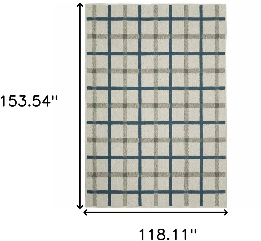 Blue and Beige Geometric Stain Resistant Indoor Outdoor Area Rug Photo 3