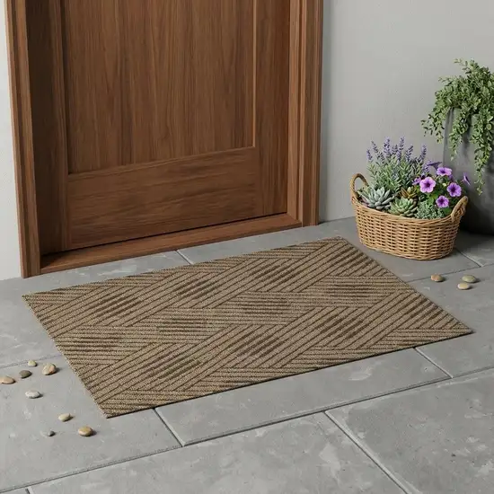 Beige Geometric Stain Resistant Indoor Outdoor Area Rug Photo 1